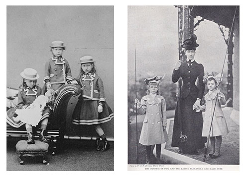 Left: Princesses Louise, Victoria & Maud of Wales, 1874. Right: Princess Louise with her daughters: Princesses Alexandra & Maud of Fife, 1898.