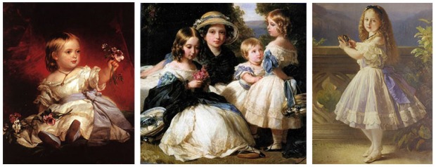 Left: Victoria, Princess Royal, 1841. Centre: Princesses Alice, Victoria, Louise & Helena, 1849. Right: Princess Beatrice, 1863.